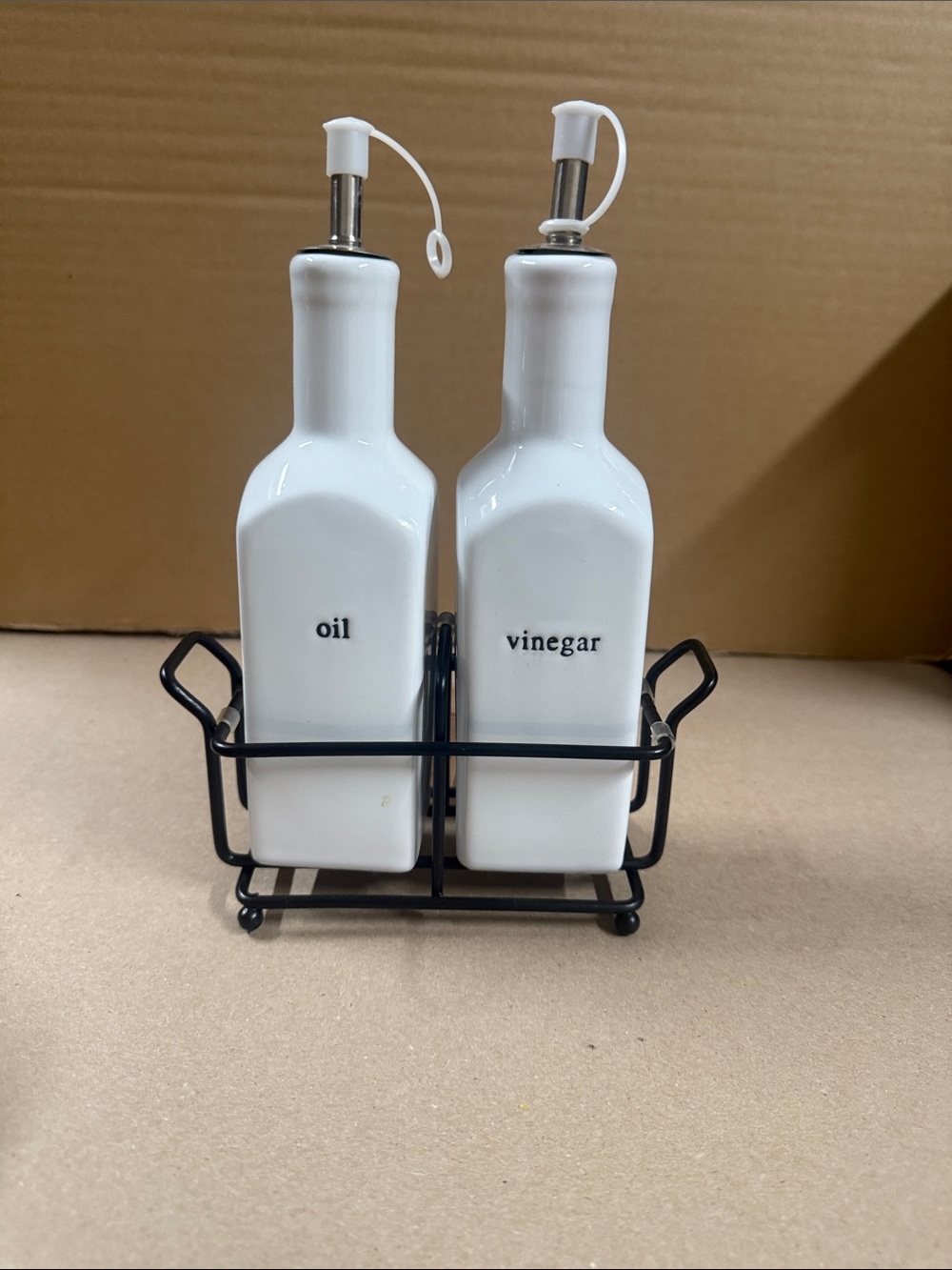Signature by Levi Strauss White Oil and Vinegar Bottle Set with Black Rack